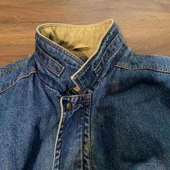 Vintage Distressed Denim Eagles Ridge Bomber Jacket Beige Accents Size XL - Picture 3 of 8